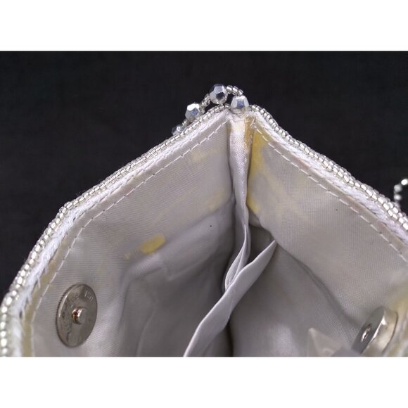 Vtg. La Regale Formal Clear Faux Crystal Bead Silver Gold sequined Hand Bag READ - Picture 6 of 10
